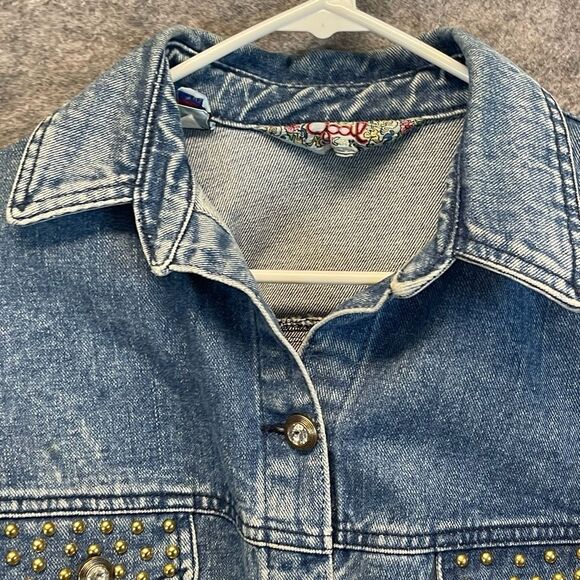 Vtg OPAL by Hot Property Jacket Womens Medium Blue Denim Gold Studded Cropped - Picture 3 of 15